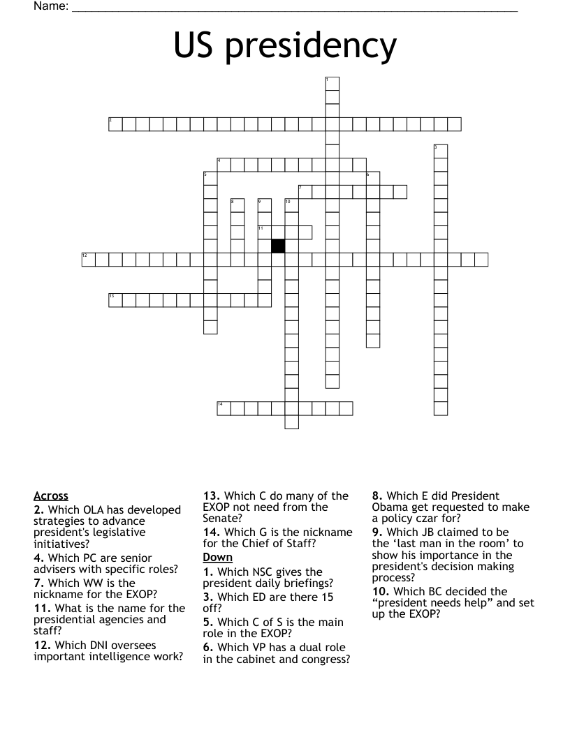US presidency Crossword