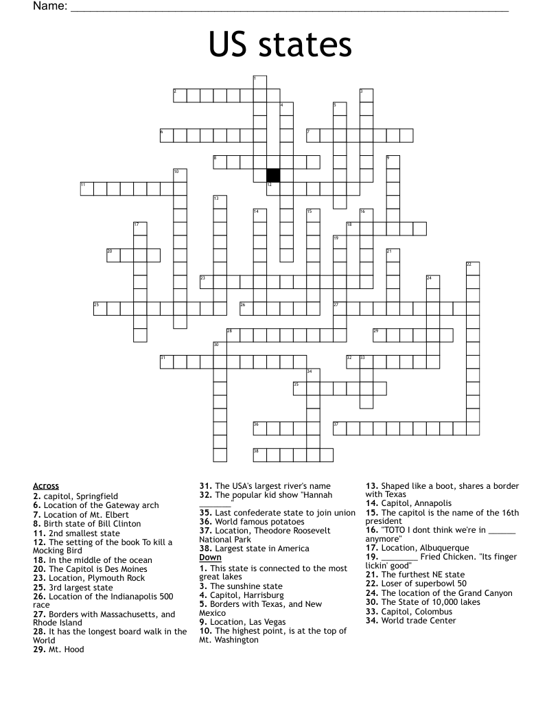 US states Crossword