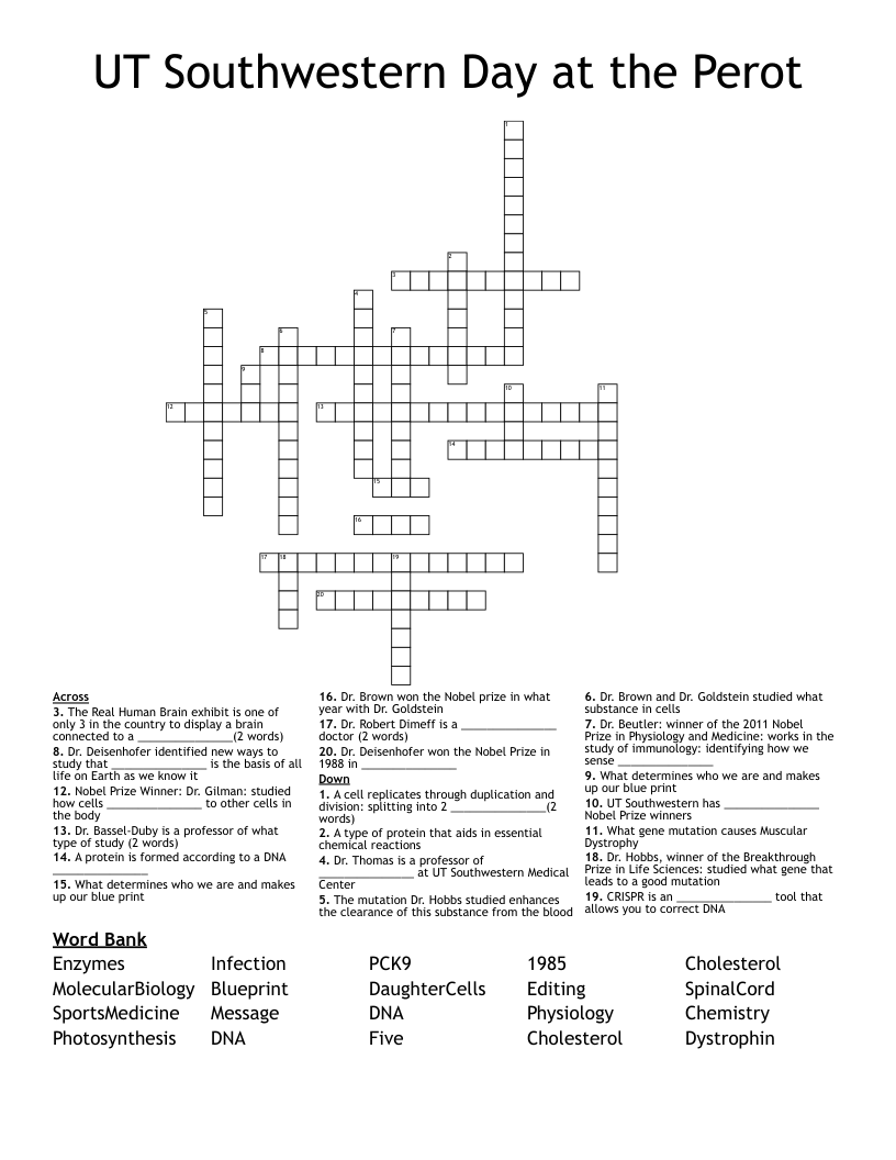 UT Southwestern Day at the Perot Crossword