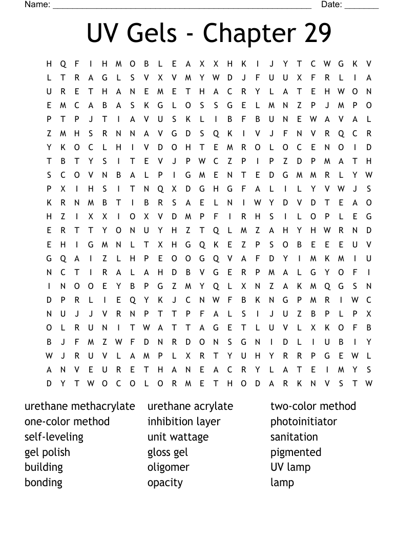 UV Gels - Chapter 29 Word Search