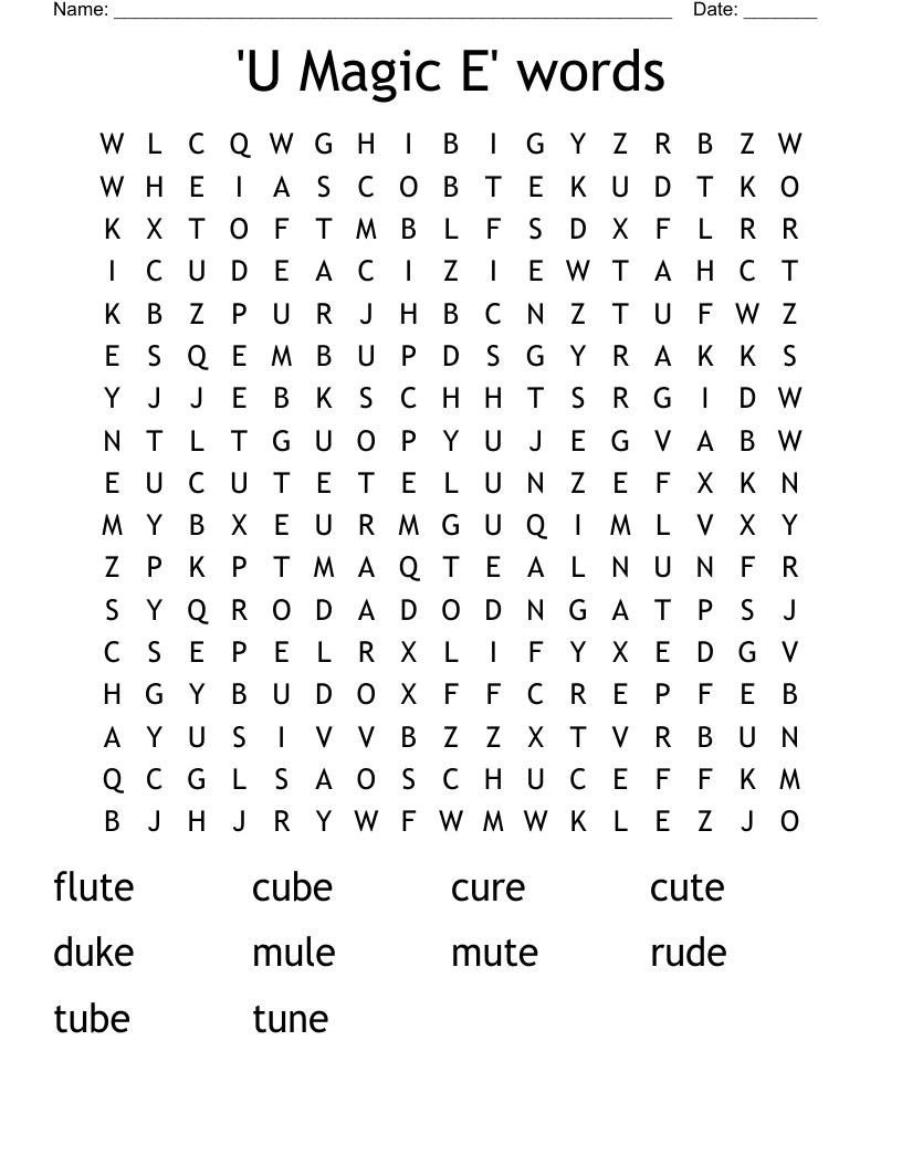 'U Magic E' words Word Search