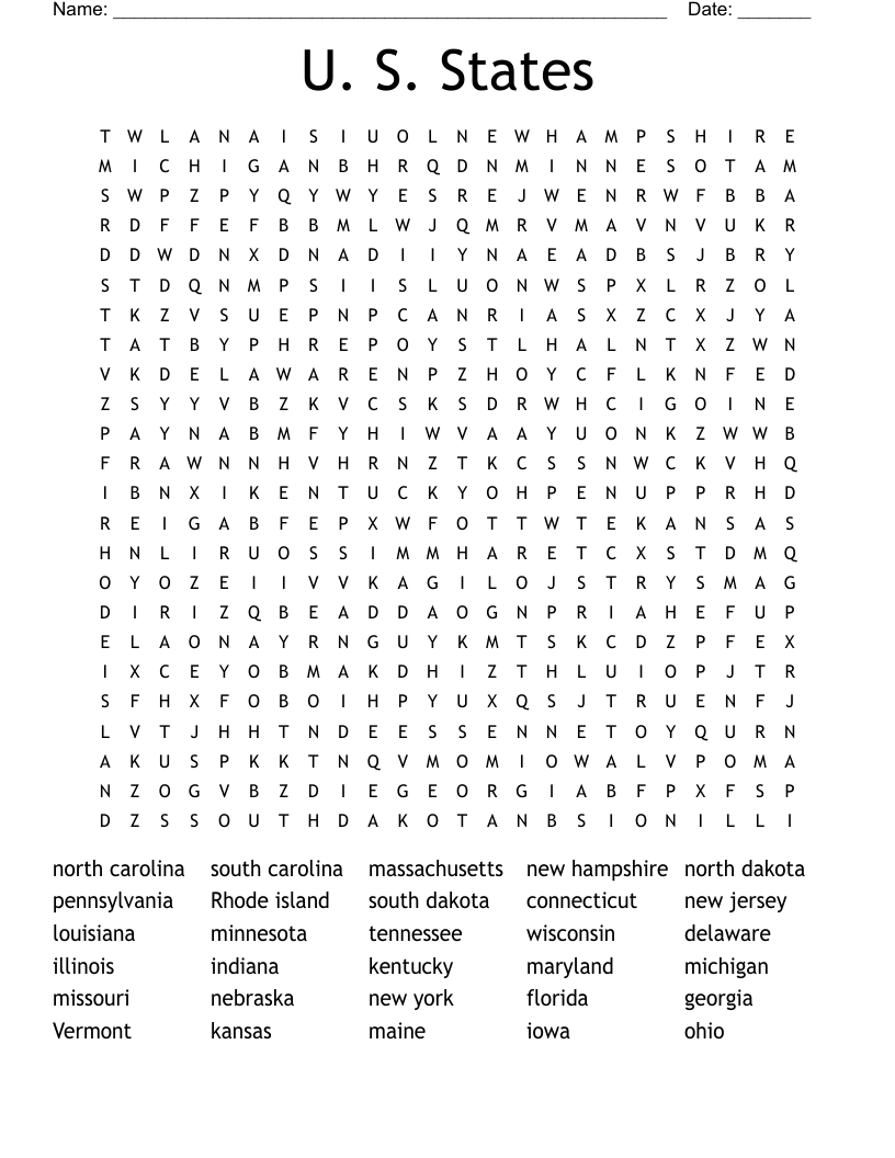 U. S. States Word Search