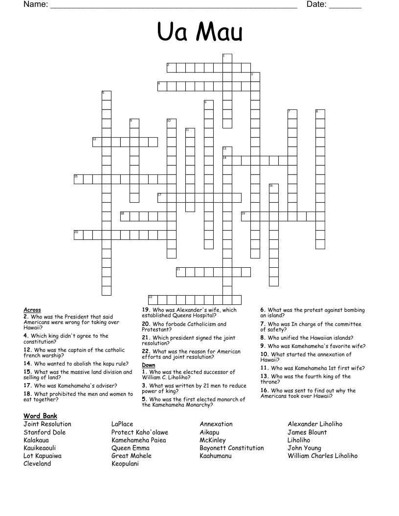 Ua Mau Crossword