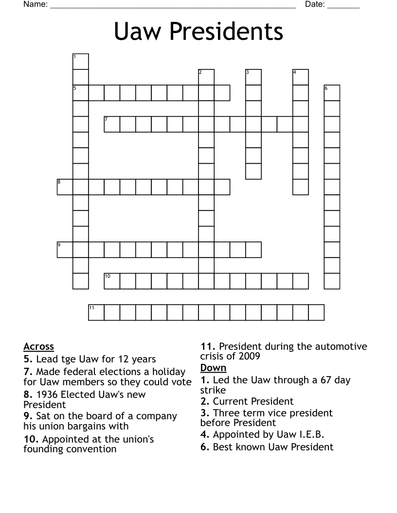 Uaw Presidents Crossword