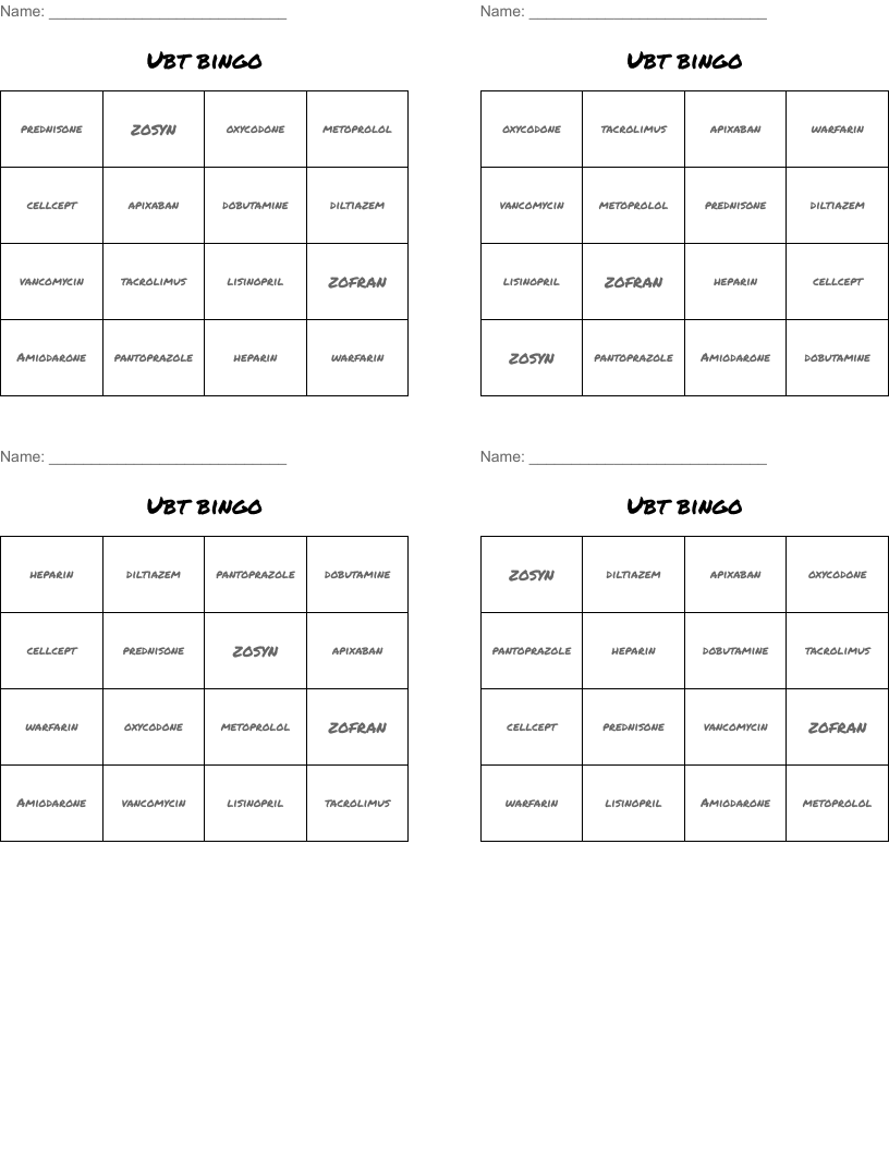 Ubt bingo
