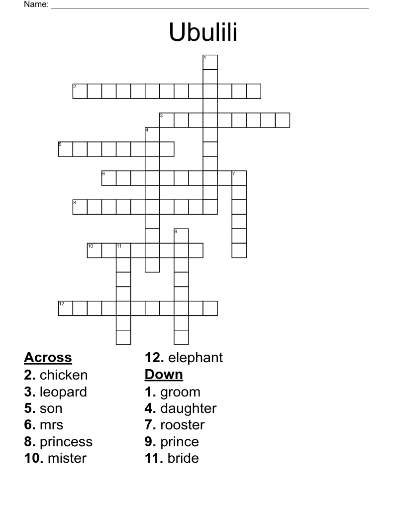 Ubulili Crossword