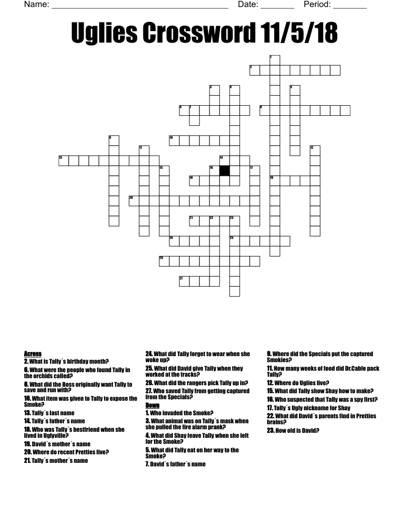 Uglies Crossword 11/5/18