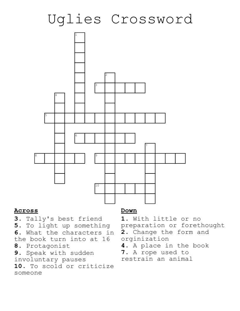 Uglies Crossword