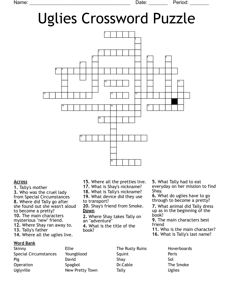 Uglies Crossword Puzzle