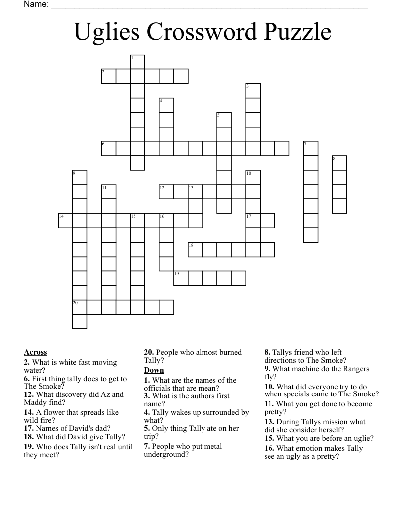 Uglies Crossword Puzzle 