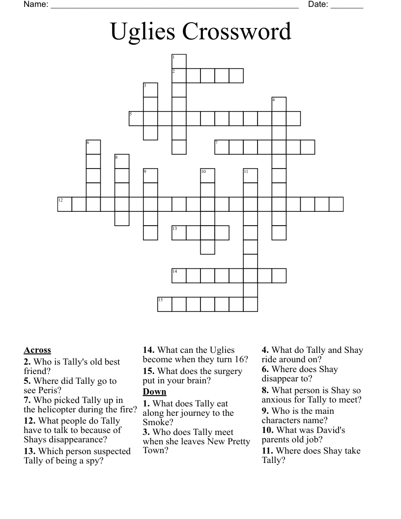 Uglies Crossword 