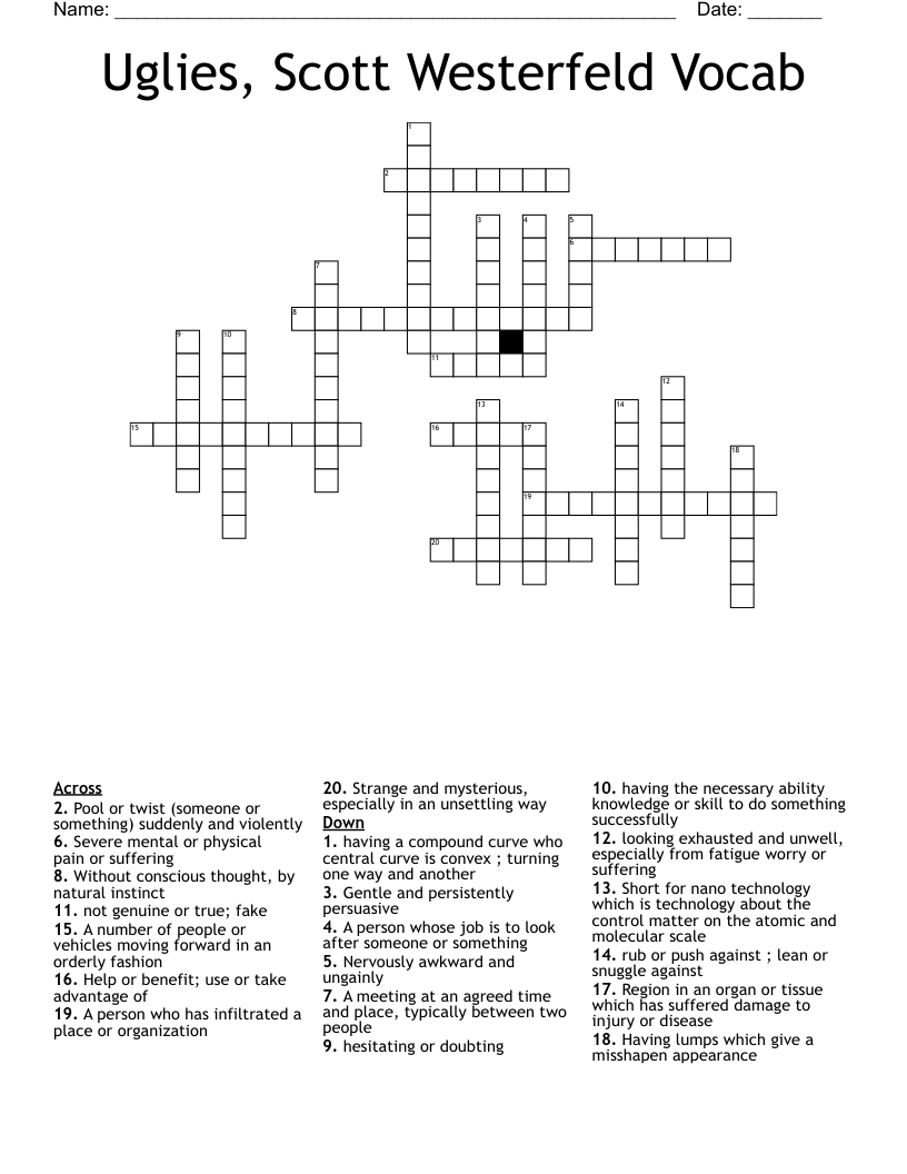 Uglies, Scott Westerfeld Vocab  Crossword