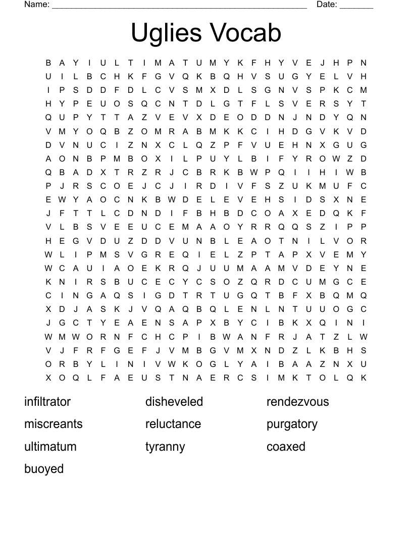 Uglies Vocab  Word Search