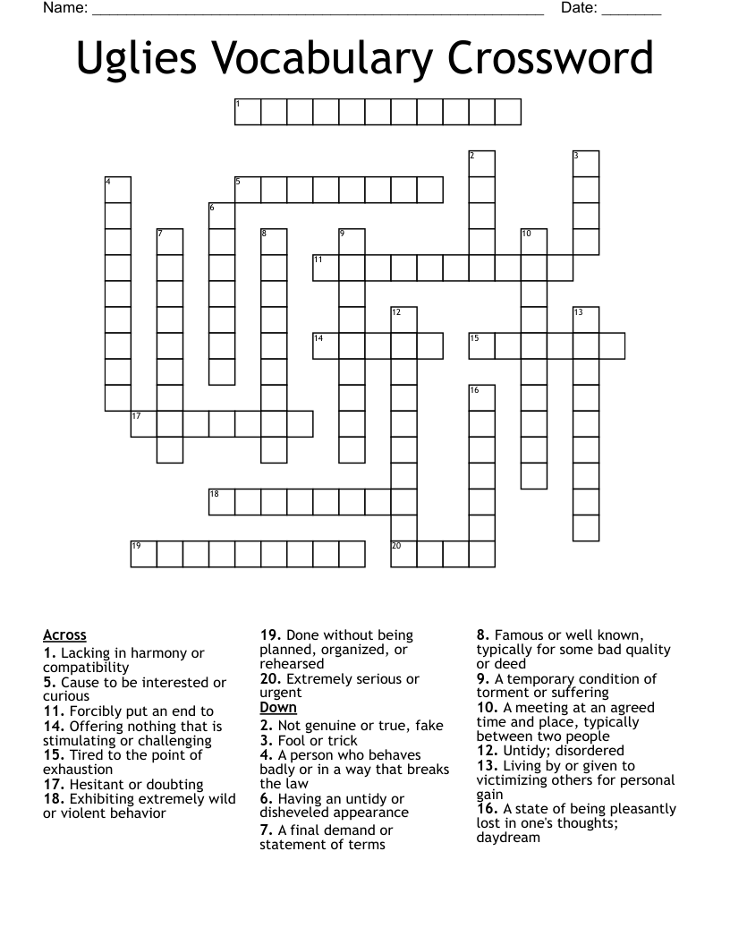 Uglies Vocabulary Crossword