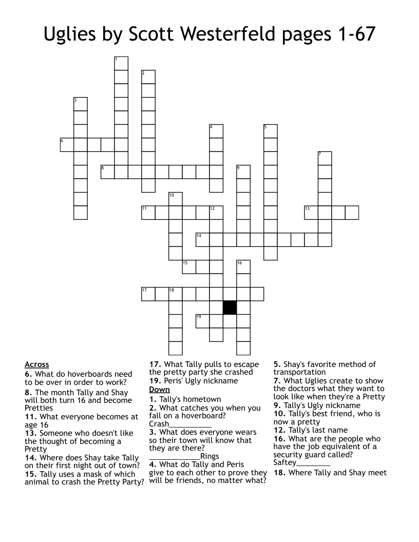 Uglies by Scott Westerfeld pages 1-67 Crossword