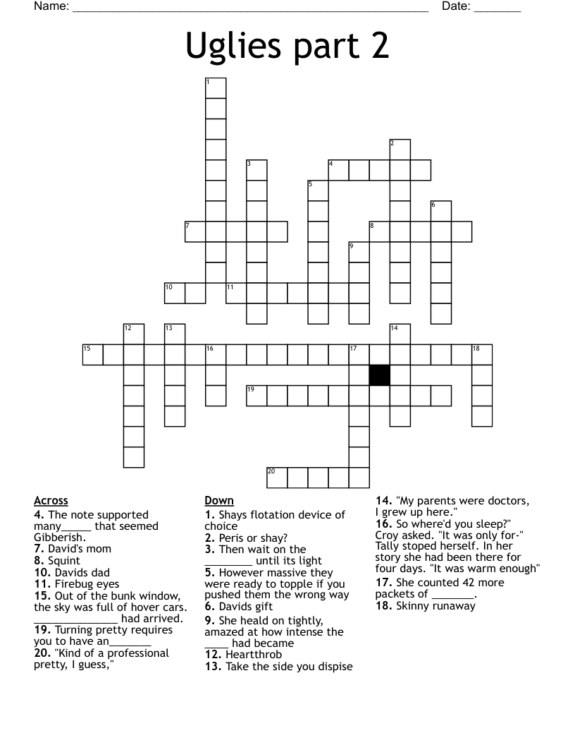 Uglies part 2 Crossword