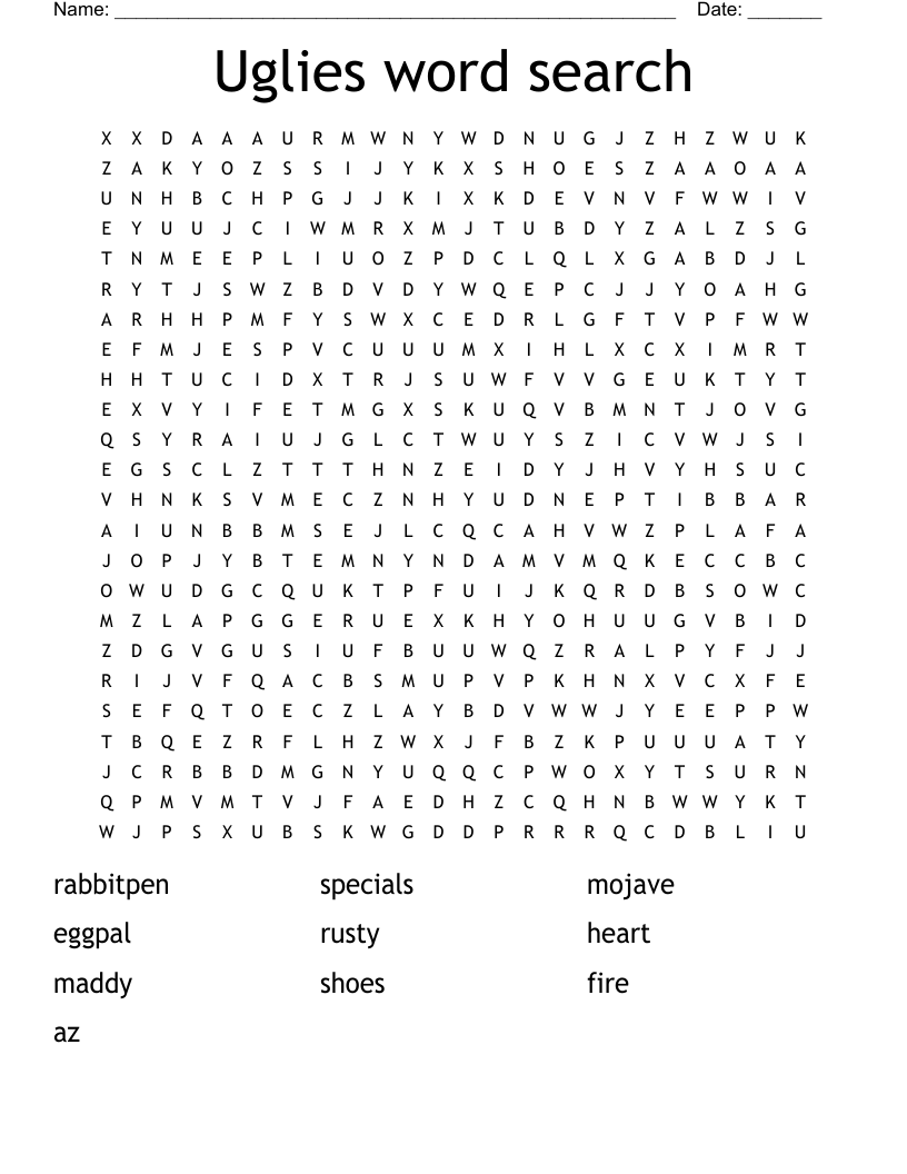 Uglies word search