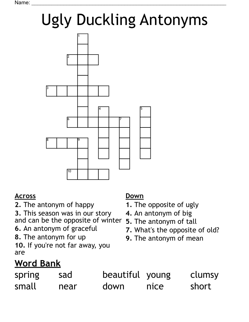 Ugly Duckling Antonyms Crossword
