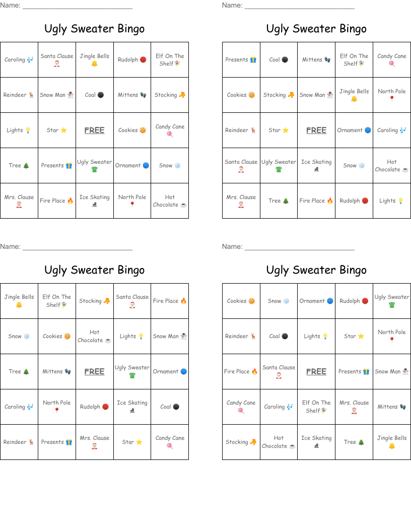 Ugly Sweater Bingo