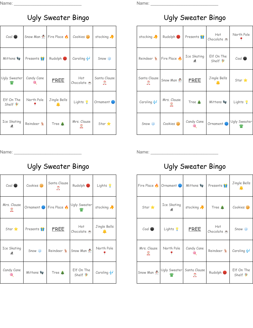 Ugly Sweater Bingo