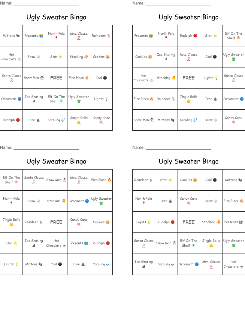 Ugly Sweater Bingo