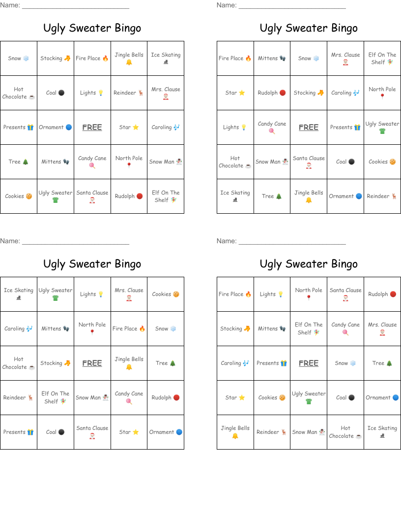 Ugly Sweater Bingo