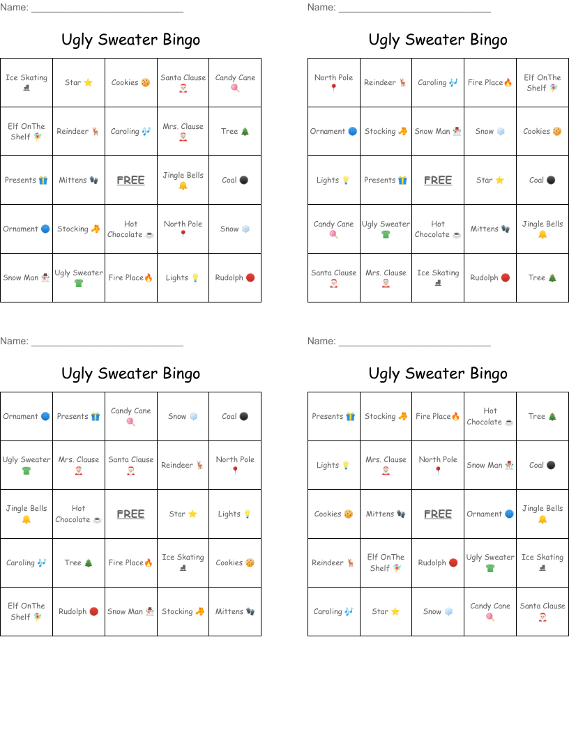 Ugly Sweater Bingo 