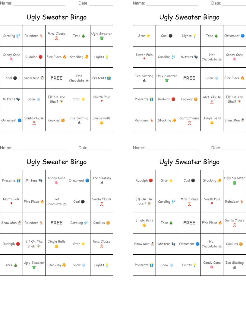 Ugly Sweater Bingo 