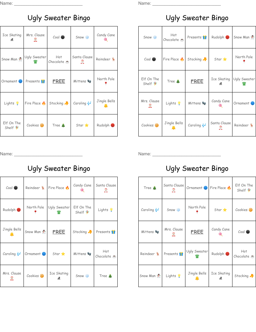 Ugly Sweater Bingo 