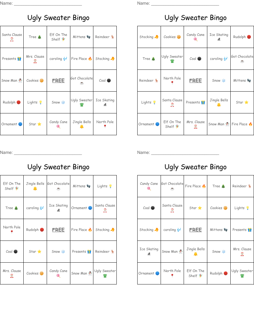 Ugly Sweater Bingo 