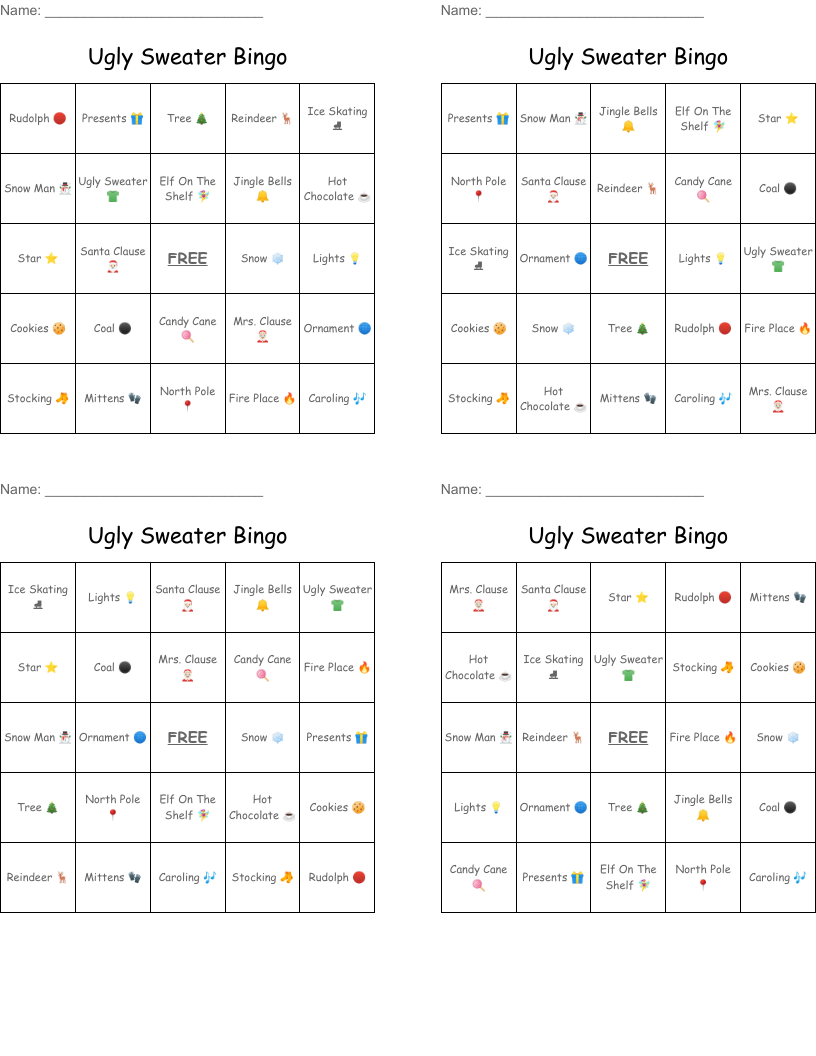 Ugly Sweater Bingo 
