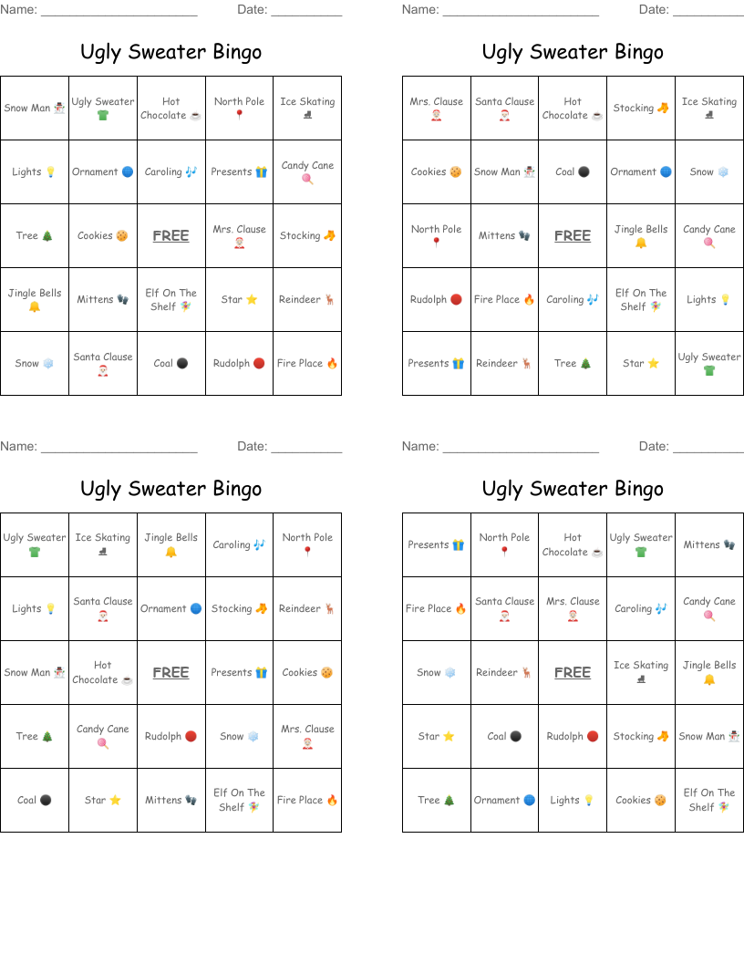 Ugly Sweater Bingo 