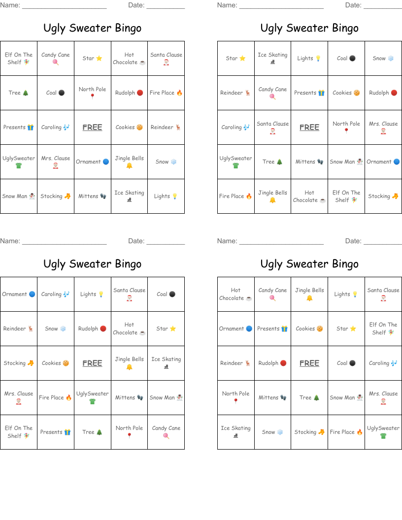 Ugly Sweater Bingo 