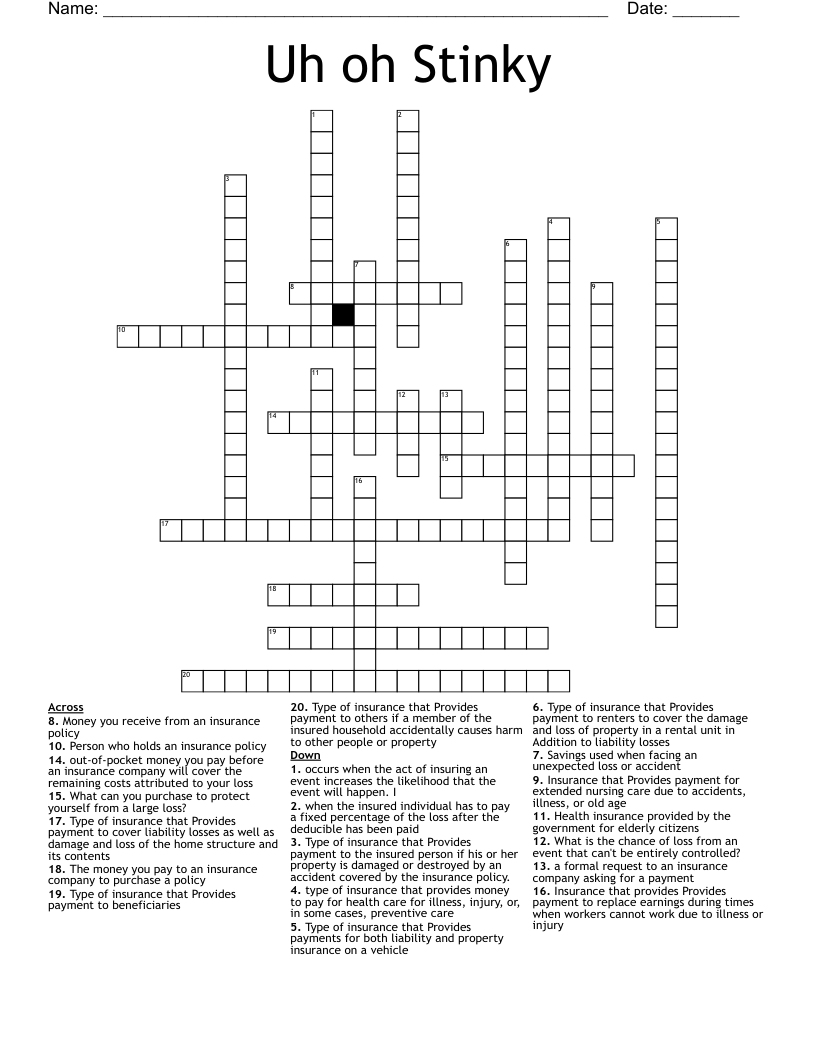Uh oh Stinky Crossword