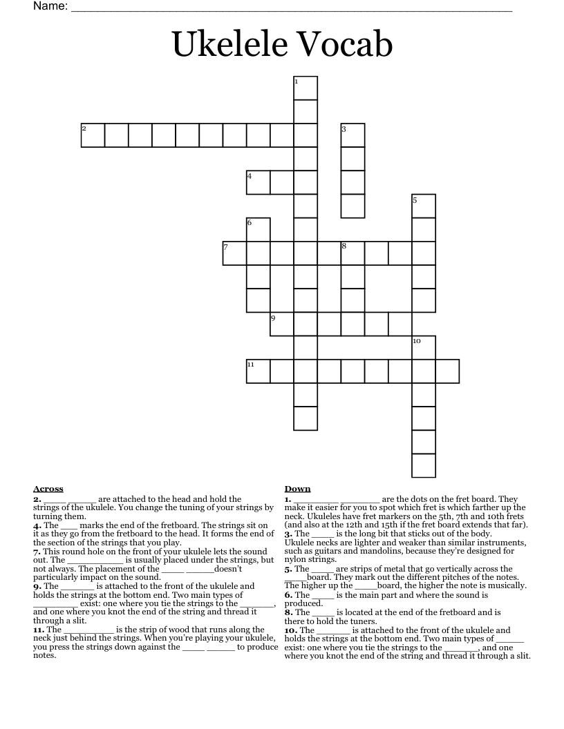 Ukelele Vocab Crossword
