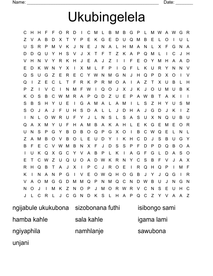 Ukubingelela Word Search