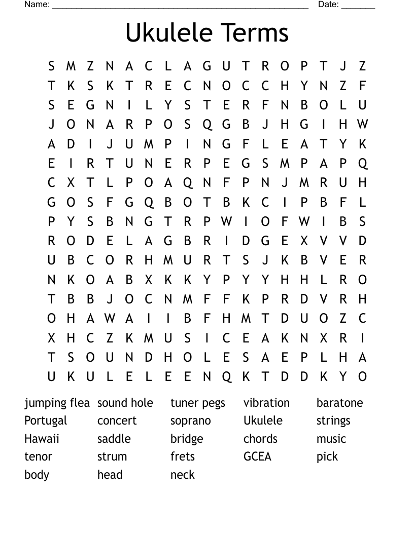 Ukulele Terms Word Search