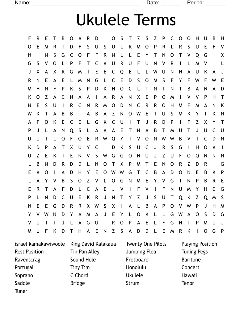 Ukulele Terms Word Search