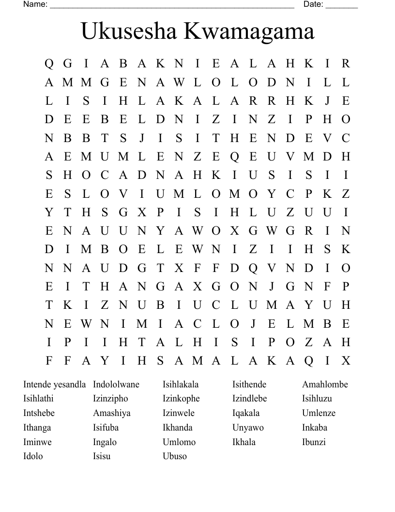 Ukusesha Kwamagama Word Search