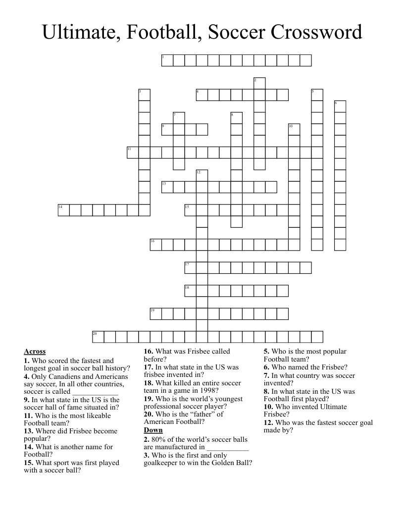 Ultimate, Football, Soccer Crossword