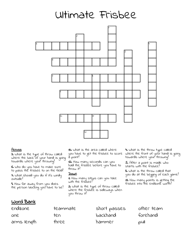 Ultimate Frisbee Crossword