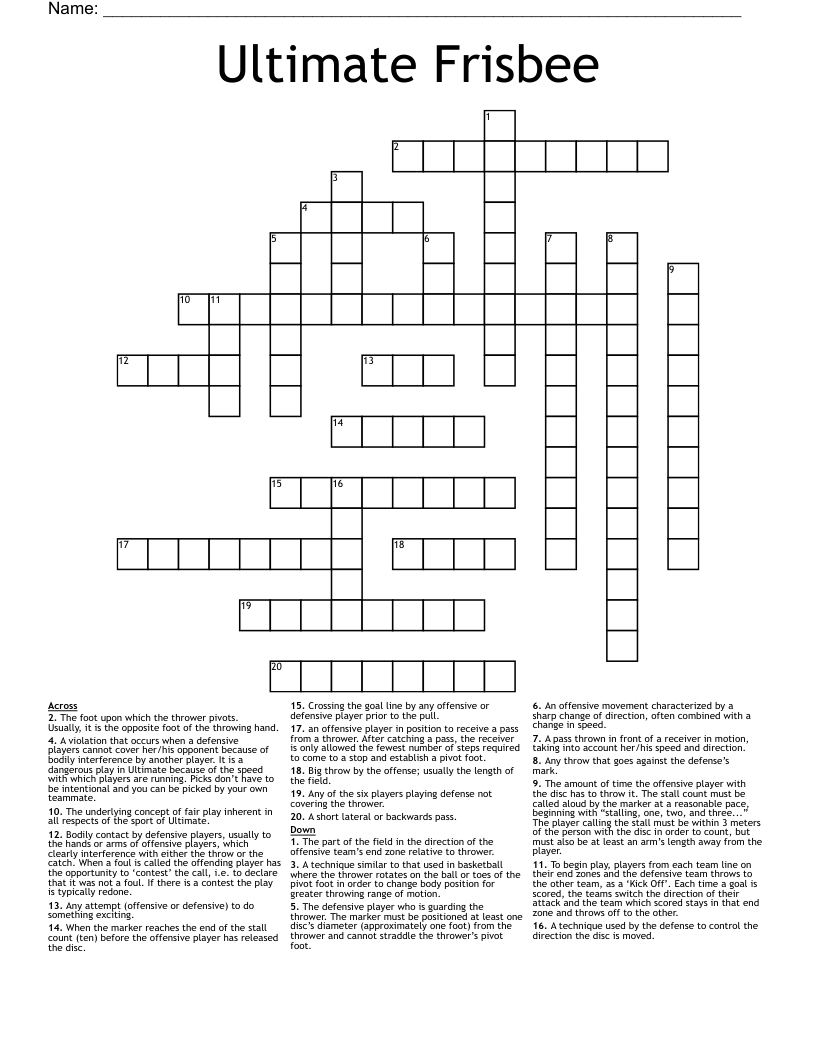 Ultimate Frisbee Crossword