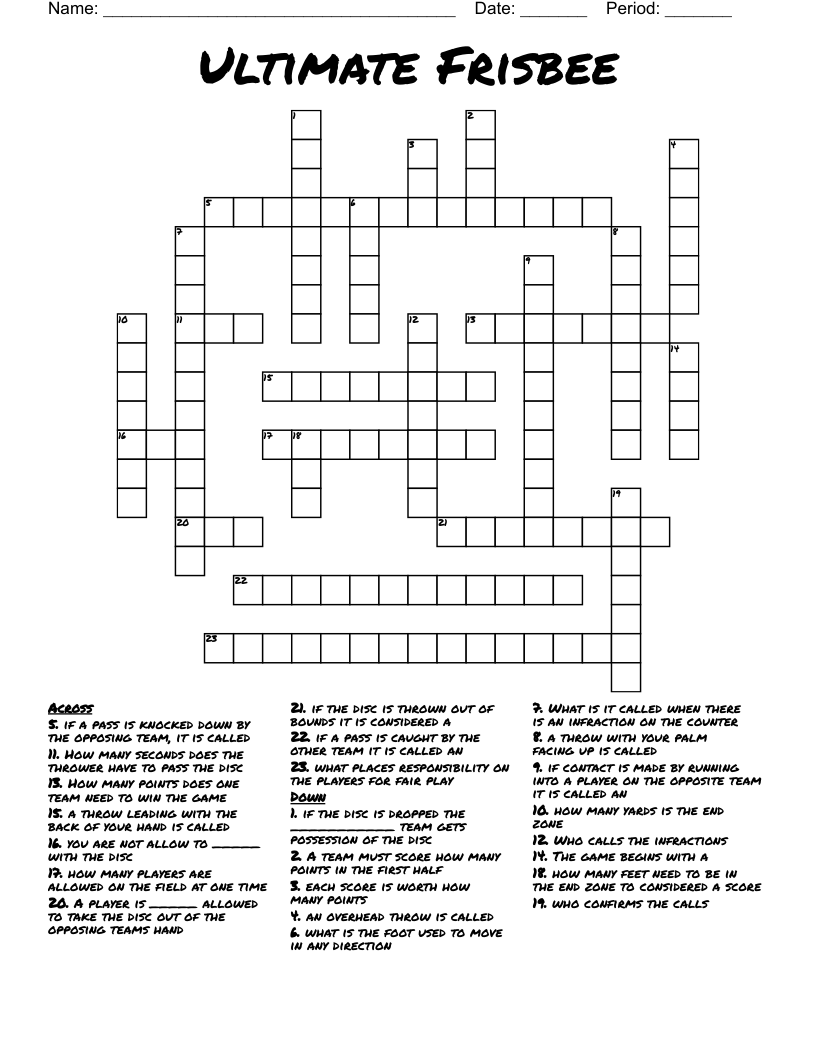 Ultimate Frisbee Crossword