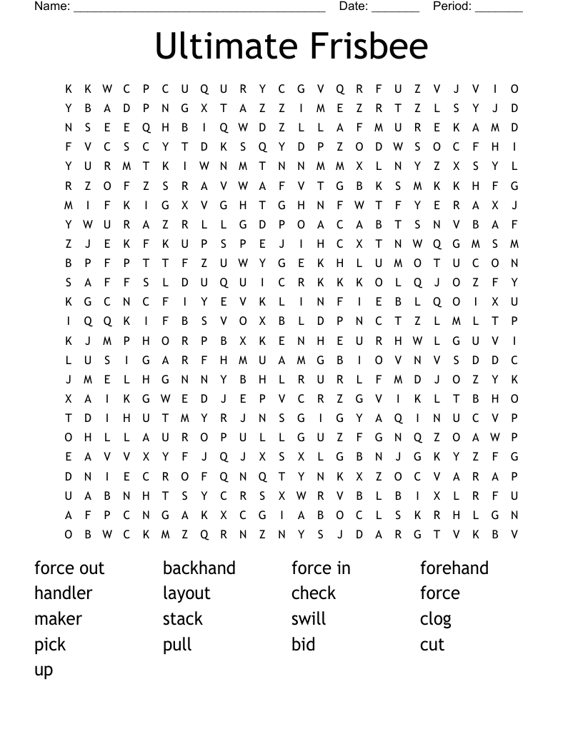 Ultimate Frisbee Word Search