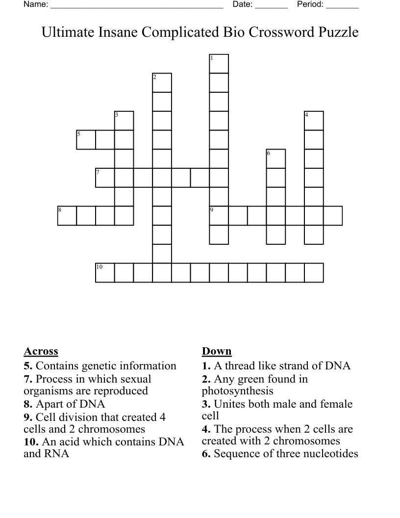 Ultimate Insane Complicated Bio Crossword Puzzle