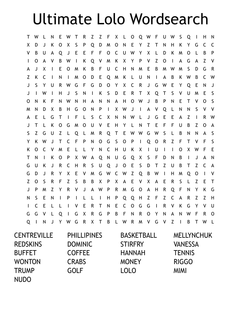 Ultimate Lolo Wordsearch