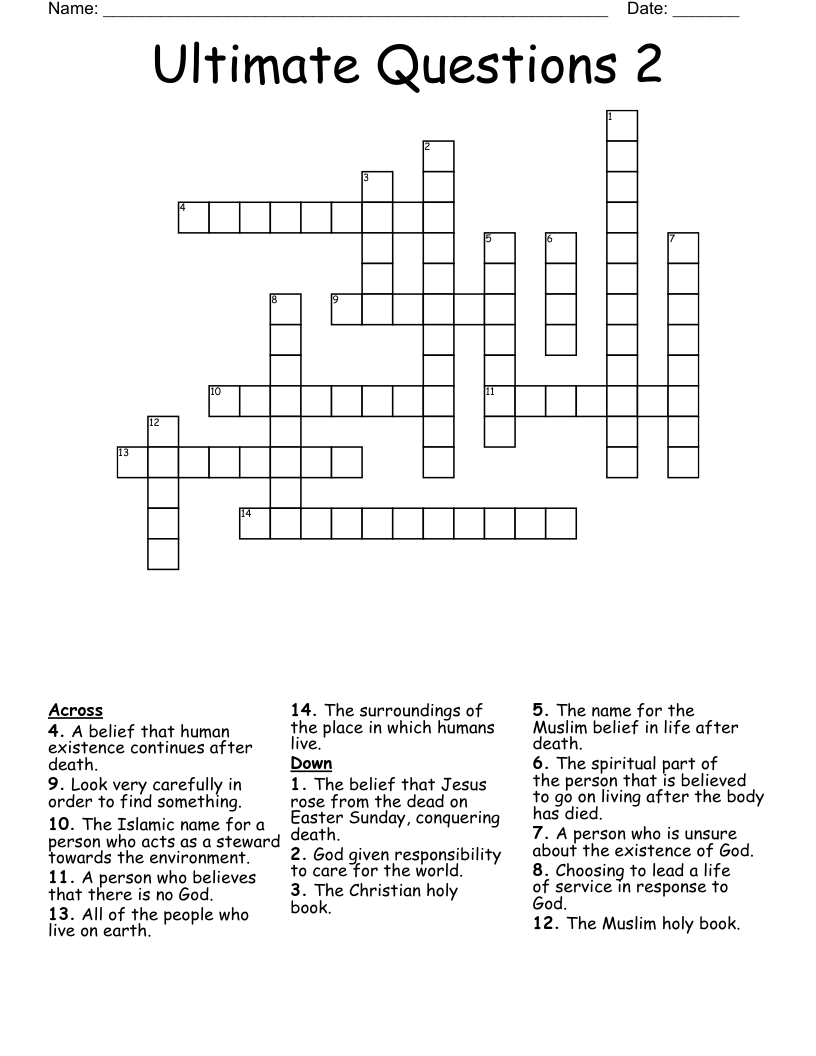 Ultimate Questions 2 Crossword