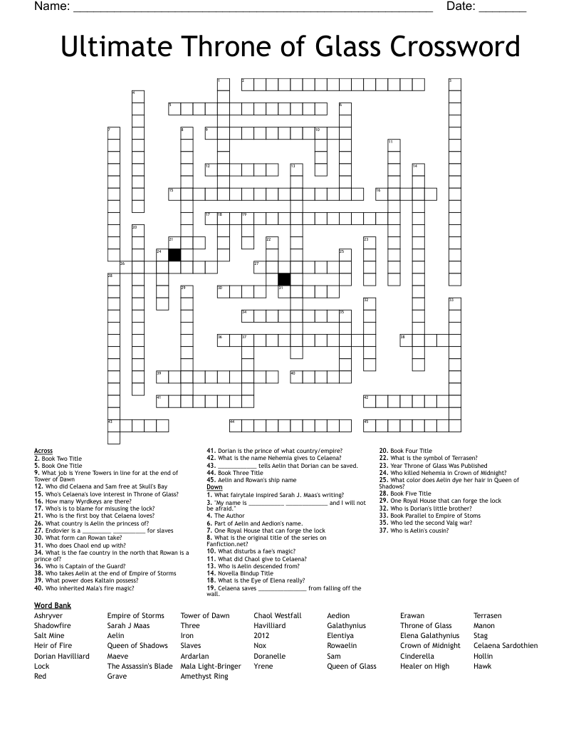 Ultimate Throne of Glass Crossword