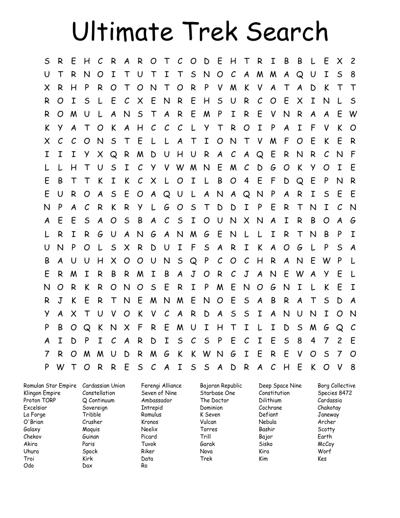 Ultimate Trek Search Word Search