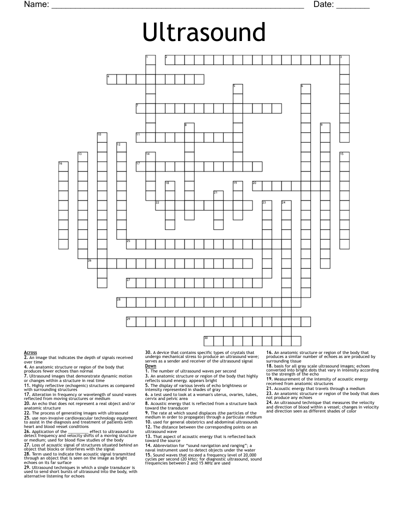 Ultrasound Crossword